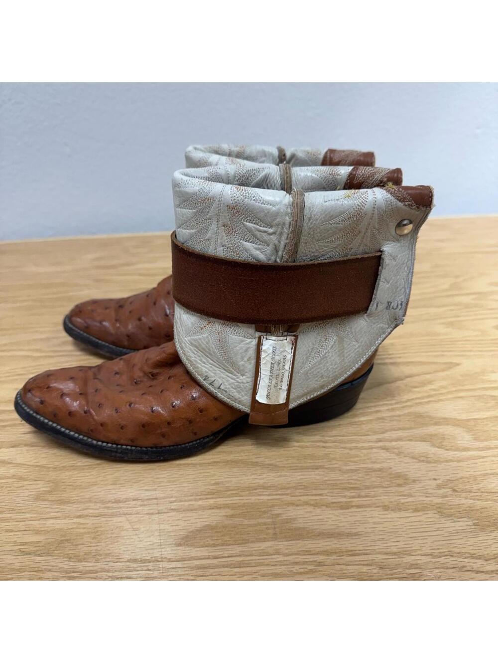 One-of-a-Kind Ostrich Leather Spats – Upcycled Cowgirl Western Boots Size 5.5M
